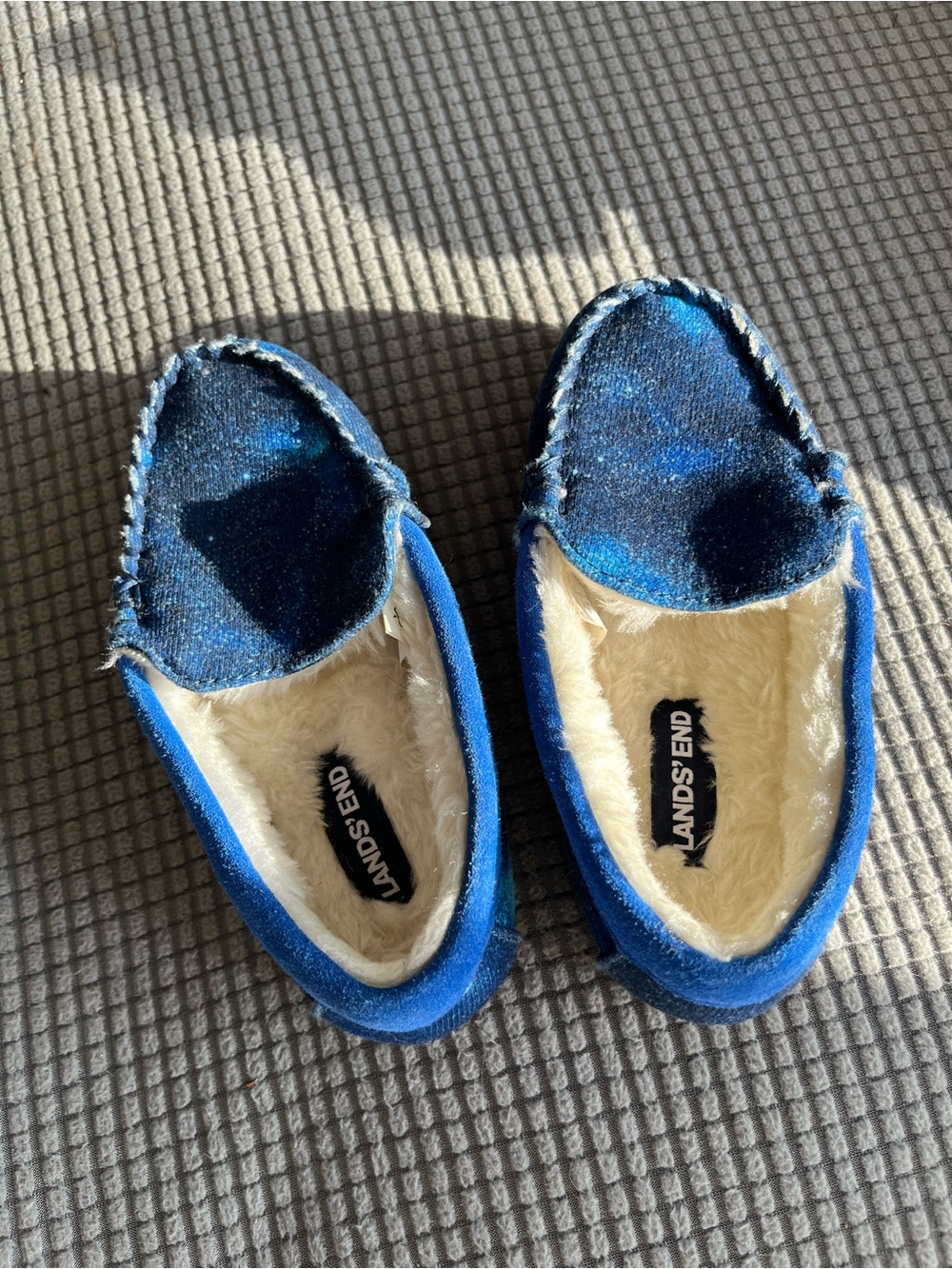 Kids Lands' End Blue Plush-Lined Moccasin Slippers